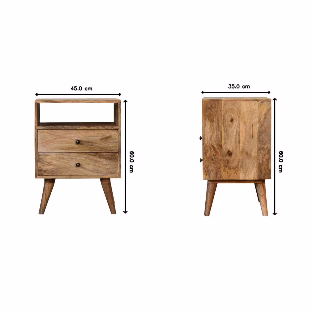 Direct Wicker Classic Oak-ish Solid Wood Bedside Table in Brown with 2 Drawers and 1 Open Slot, W/D/H: 45.0 x 35.0 x 60.0 cm – 2