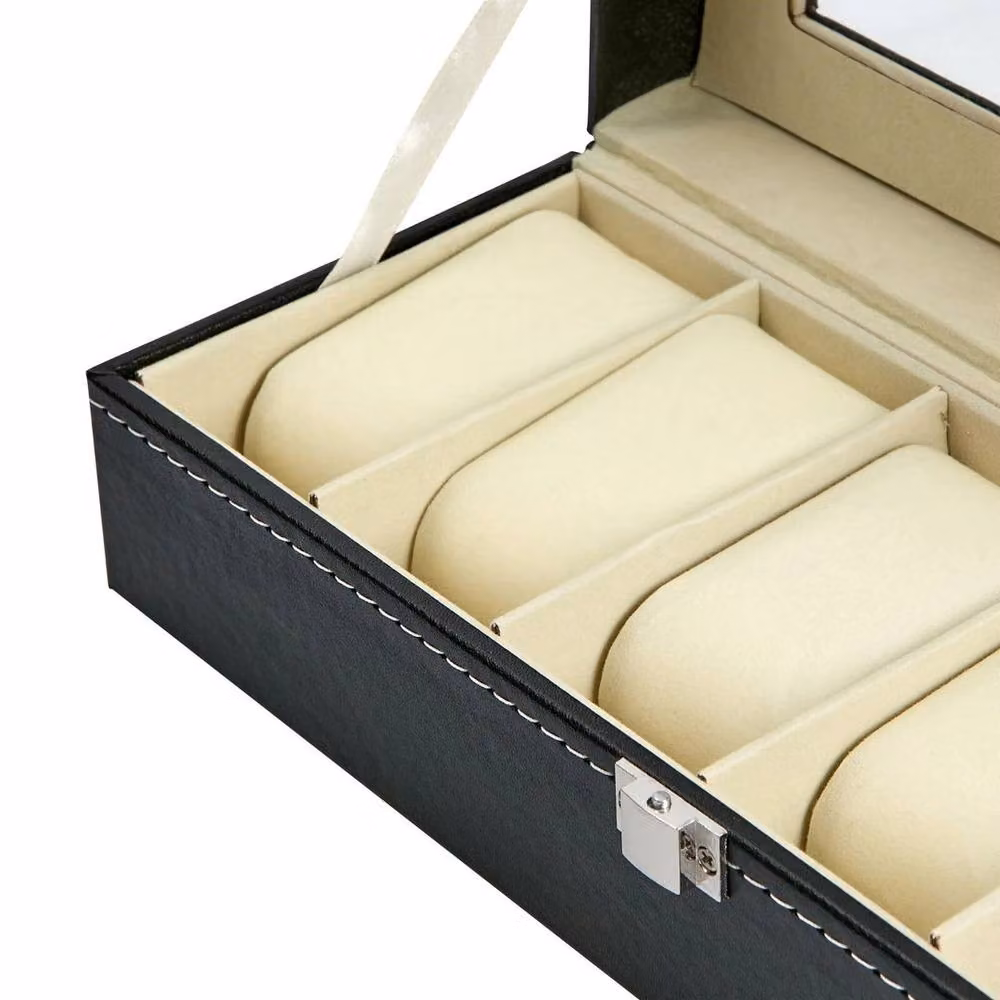 FLAVORA 6 Grid PU Leather Watch Display Box and Collection Storage Case in Black – 3