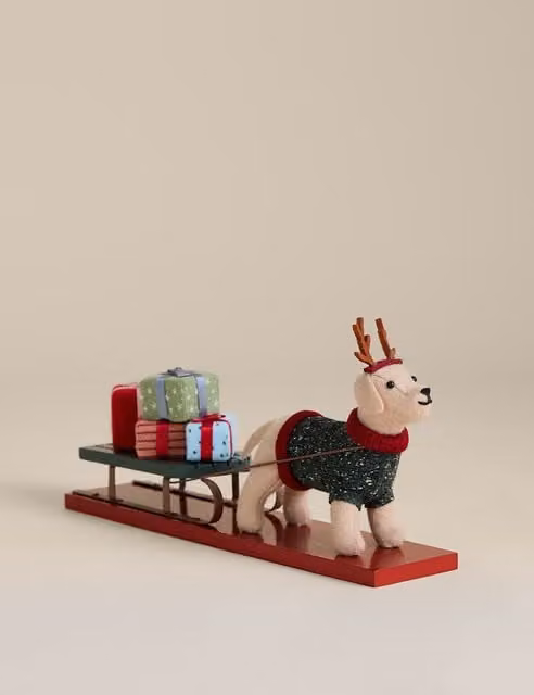 M&S Multicolour Felt Labrador Sleigh Christmas Decoration