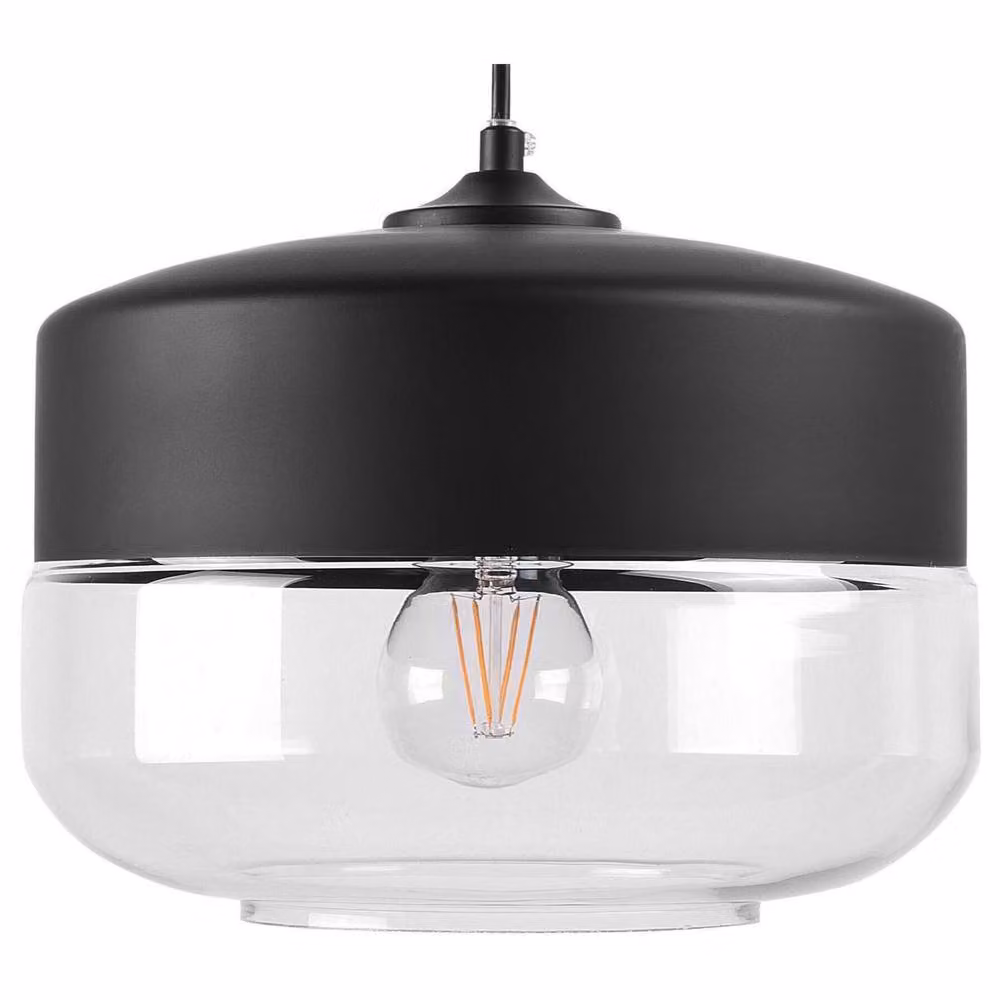Wyld and Coco Modern Round Glass Pendant Lamp in Black and Transparent – 2