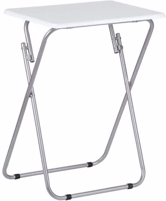 MantraRaj White Wooden Folding Side Table with Silver X-Frame, W: 38.0 cm, D: 48.0 cm, H: 66.0 cm