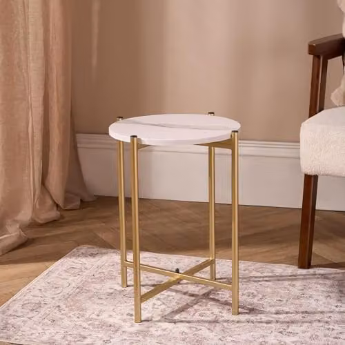 OHS Round White Marble Top Side Table with Gold Metal Frame – 1