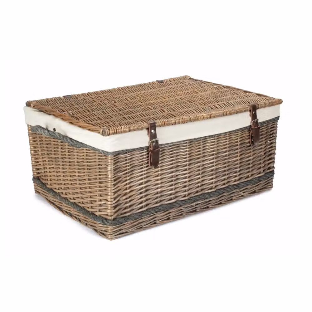Red Hamper Antique Wash Picnic Basket with Rope Handles in Light Sand and Red, W: 72 cm – 2