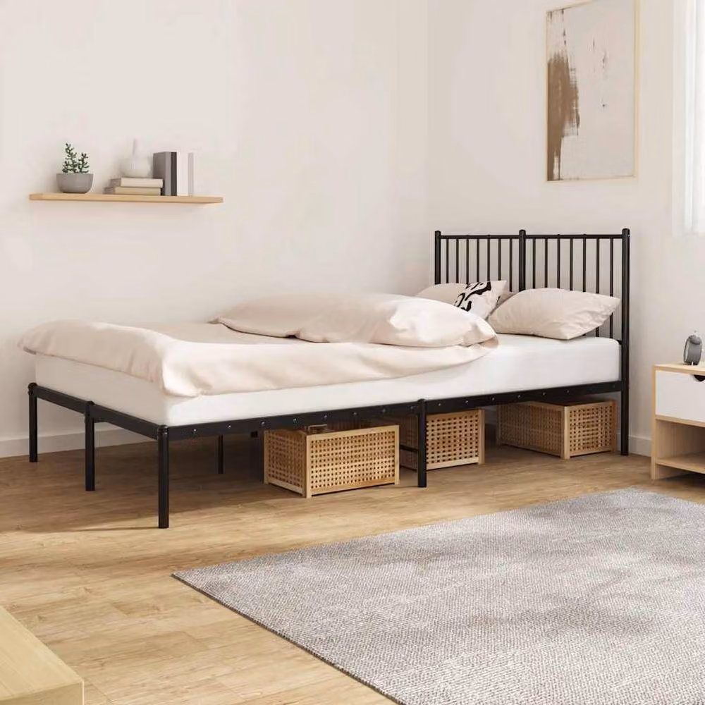 Berkfield Home Metal Bed Frame with Headboard in Black, W/D/H: 120 x 190 cm – 2