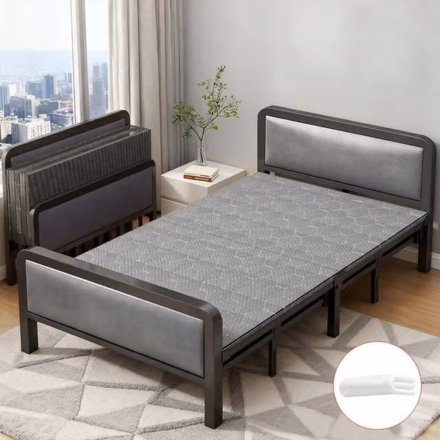 Kelvenix Folding Single Guest Bed with Padded Foam Mattress and Metal Frame, Grey, W/D/H: 90 x 190 cm – 1