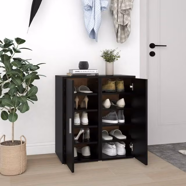 Berkfield Home Set of 2 Modern Black Wall Mounted Shoe Cabinets, W/D/H: 32 x 35 x 70 cm