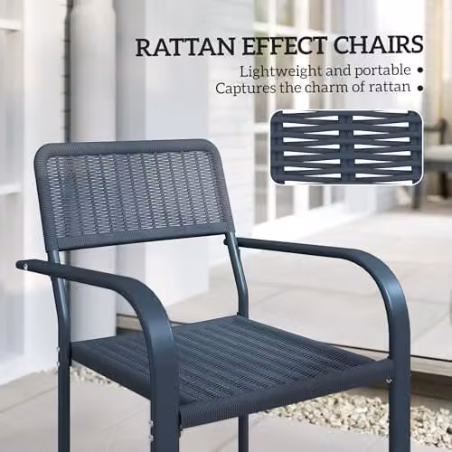 Outsunny Set of 4 Stackable Rattan and Metal Garden Dining Chairs in Dark Grey – 4