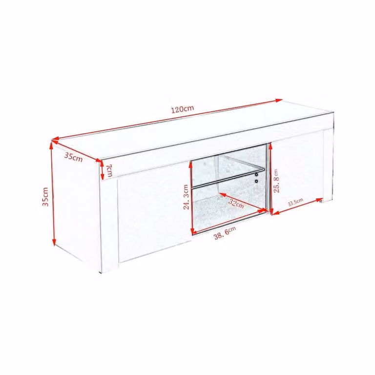 Kelvenix Modern White Glossy TV Unit Stand with Integrated Lighting and Glass Details