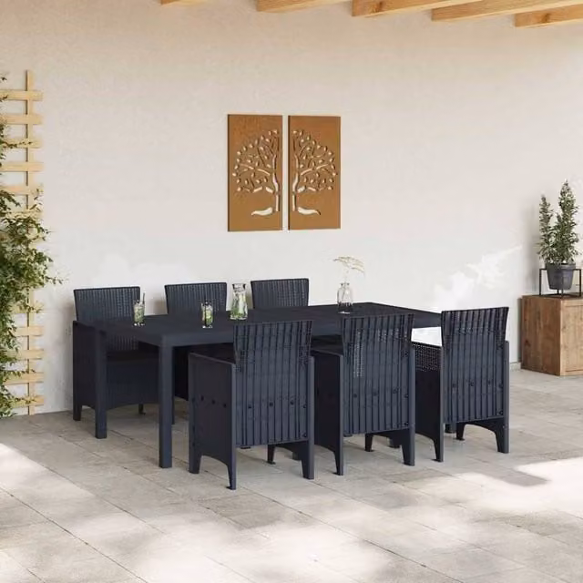 Berkfield Home 7 Piece Anthracite Poly Rattan Garden Dining Set in Charcoal – 1