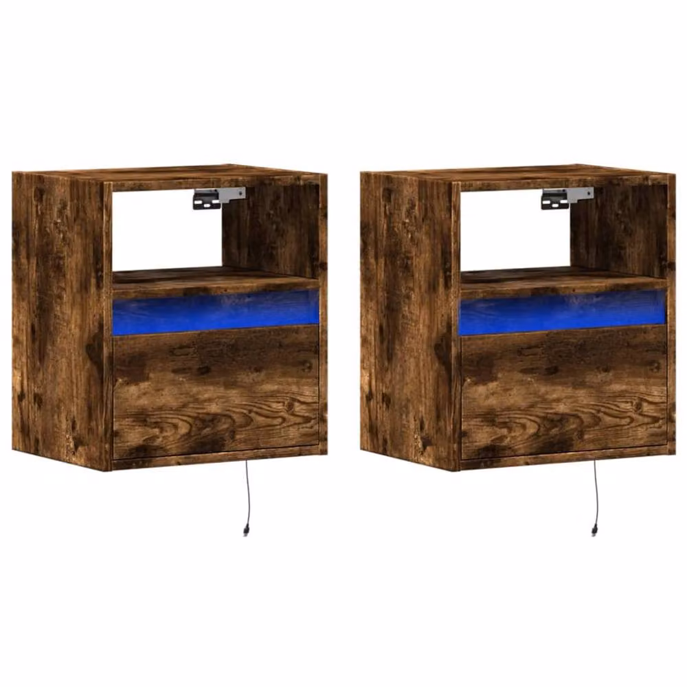 Berkfield Home Set of 2 Modern Wall Mounted TV Cabinets with LED Lighting in Smoked Oak Brown, W: 41 cm, D: 31 cm, H: 45 cm – 2