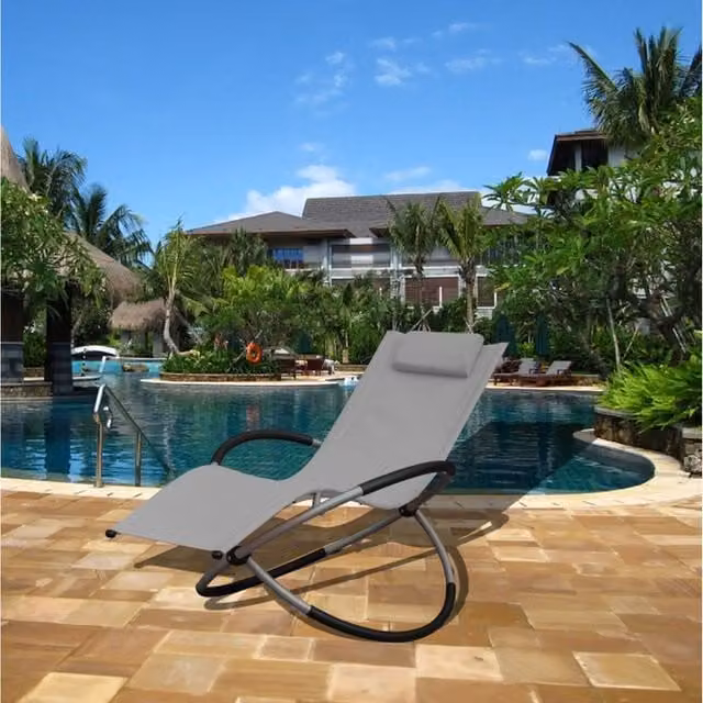 SmartLiving Luxury Foldable Zero Gravity Rocking Lounger Chair with Pillow, Grey