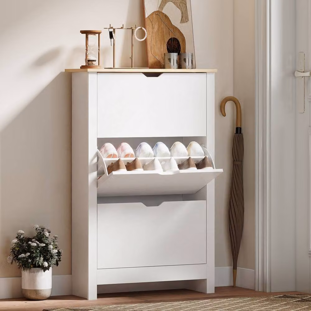 ERGOVEXA Modern Slim White Shoe Cabinet with 3 Tilting Compartments – 3