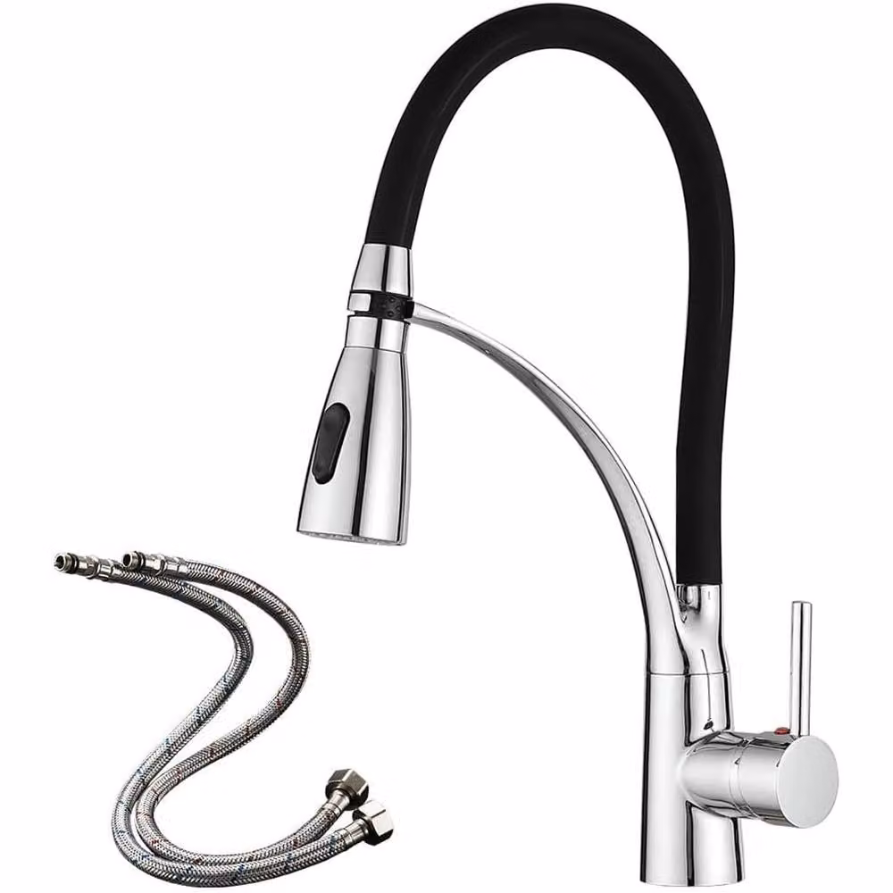 Heable Chrome Single-Lever Pull-Down Dual-Spray Kitchen Mixer Tap in Silver – 2