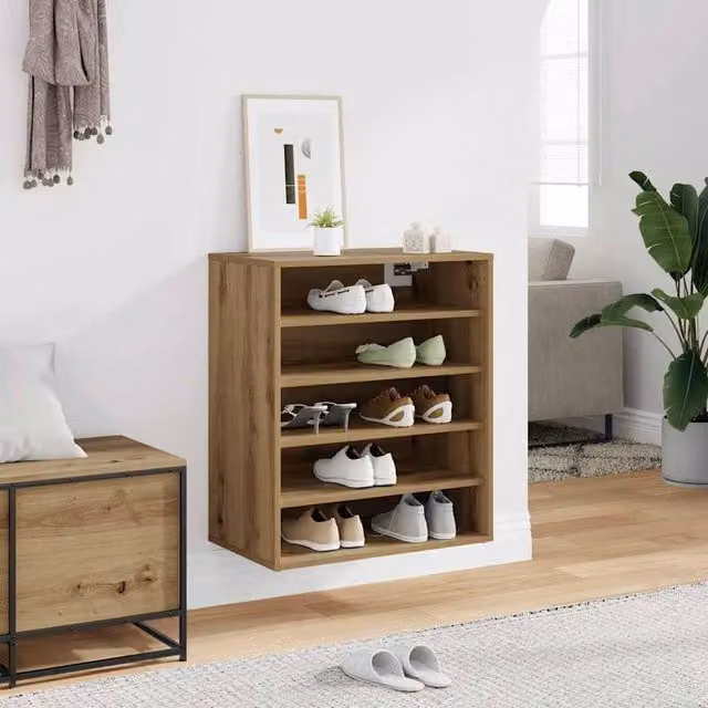 Berkfield Home Artisan Oak Shoe Cabinet in Brown, W/D/H: 60 x 35 x 70 cm – 1