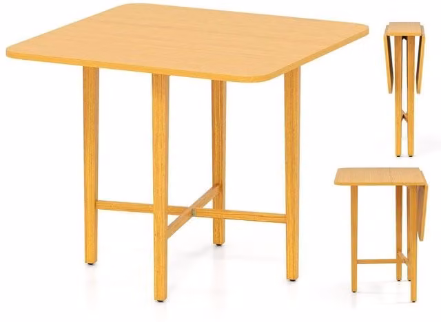 Costway Extendable Drop Leaf Dining Table in Natural Brown – 1