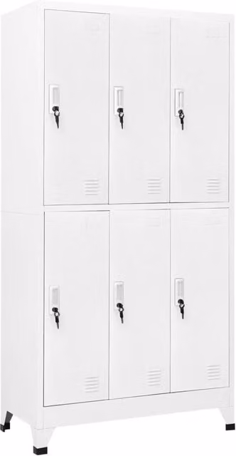 Berkfield Home Grey Steel Locker Cabinet with 6 Compartments, Hanging Rod and Lock, W/D/H: 90 x 45 x 180 cm