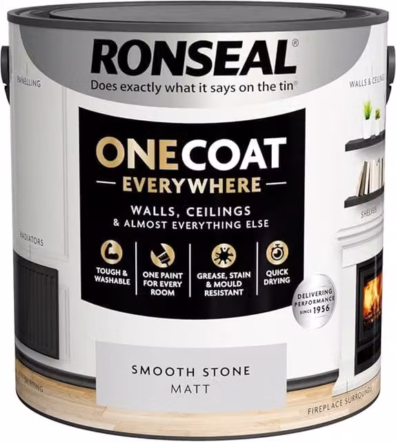 Ronseal One Coat Everywhere Interior Paint in Matt Beige and Silver, 2.5l