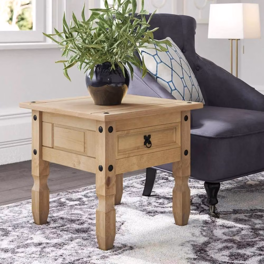 Hinsinc Rustic Mexican Pine 1 Drawer Lamp Table in Brown – 4