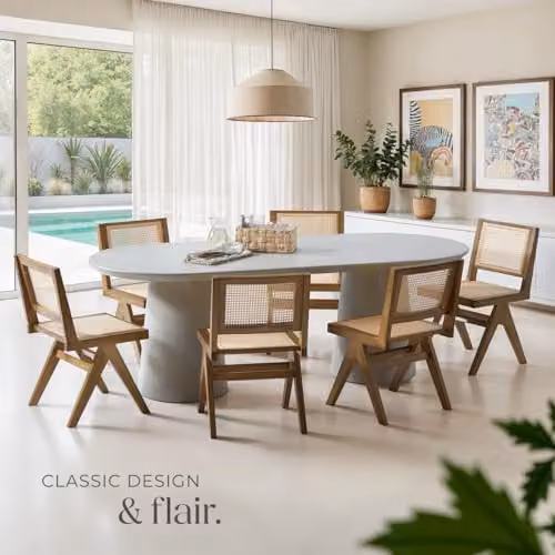 tectake Mid-Century Modern Dining Chair with Solid Wood Frame and Viennese Wickerwork in Light Brown – 2