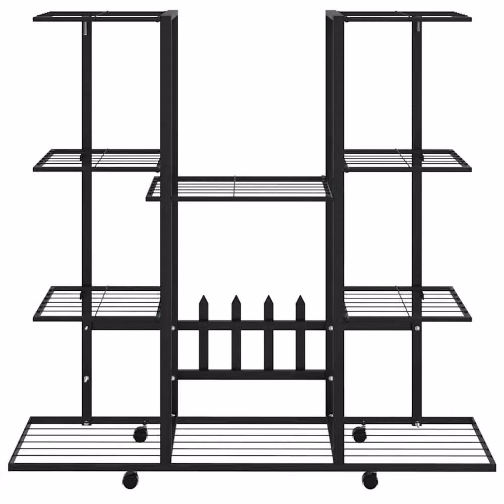 Berkfield Home Modern Metal Flower Stand with Wheels in Black, W/D/H: 94.5 x 24.5 x 91.5 cm – 3