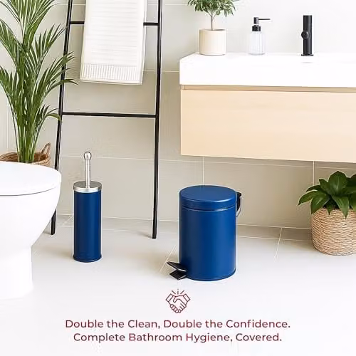 iTrend Blue 3L Pedal Dustbin and Toilet Brush Set with Holder, Made from Powder Coated Steel and Stainless Steel – 5