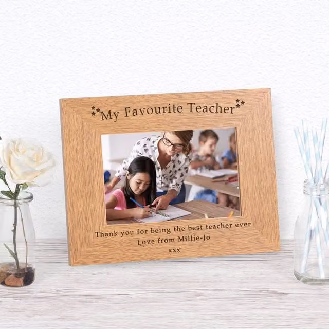 Uniqueful Personalised My Favourite Teacher Thank You Wood Picture Frame, Brown, W/D/H: 17.0 x 17.0 x 17.0 cm