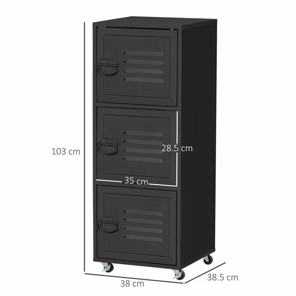 Nordara Black 3-Tier Rolling Mobile File Storage Cabinet W: 100 cm, D: 100 cm – 2