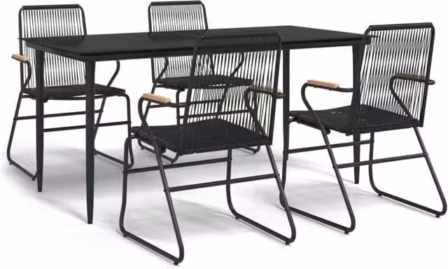 Berkfield Home 5 Piece Modern Garden Dining Set in Black PVC Rattan with Metal and Glass Details