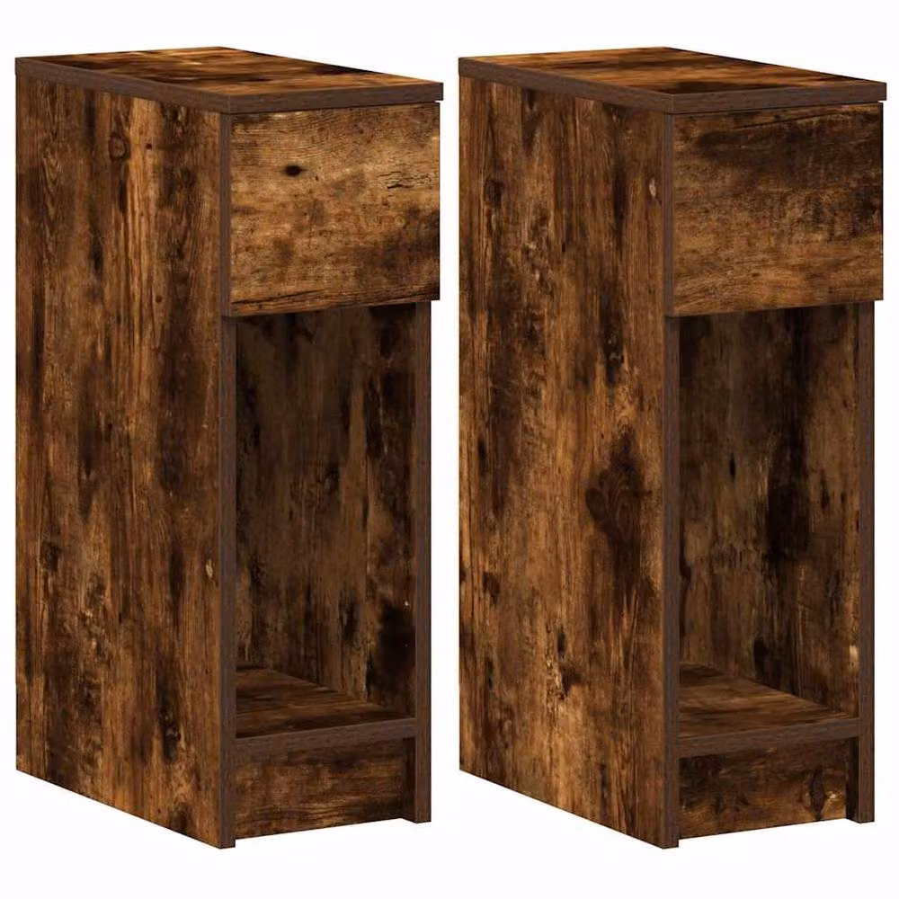Berkfield Home Set of 2 Durable Bedside Cabinets with Drawer in Smoked Oak Brown, W/D/H: 20 x 36 x 60 cm – 2