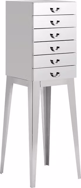 Orsina Modern 6 Drawer Chest, Silver Stainless Steel Dresser with Mirrored Surface, W/D/H: 140 x 40 x 40 cm
