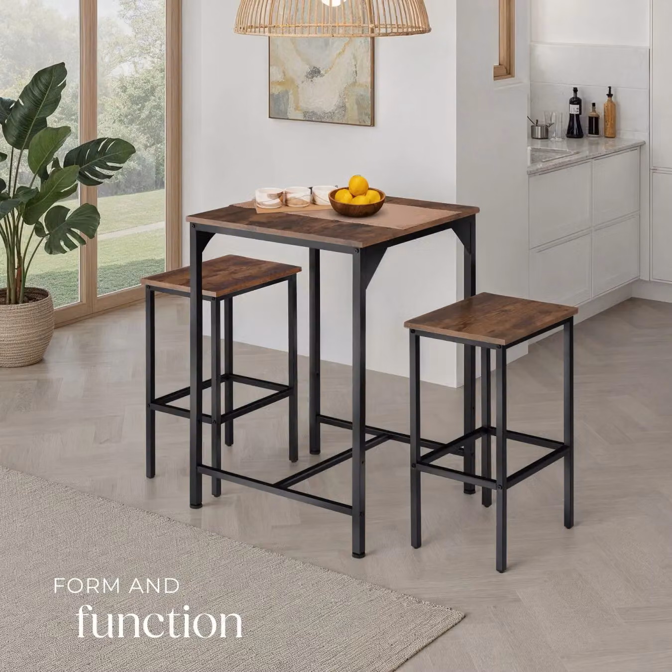 tectake Inverness Dining Table and 2 Bar Stools Set in Brown – 6