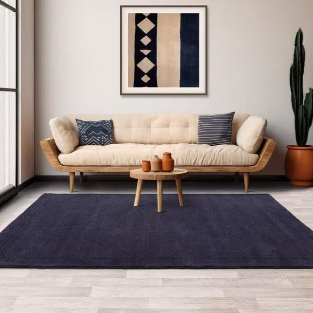 The Rug Shop UK Blue Handmade Wool Modern Plain Area Rug W: 200 cm, D: 290 cm