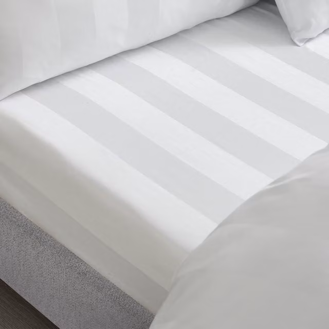 Catherine Lansfield So Soft Satin Stripe Fitted Sheet White W/D/H: 180 x 200 cm