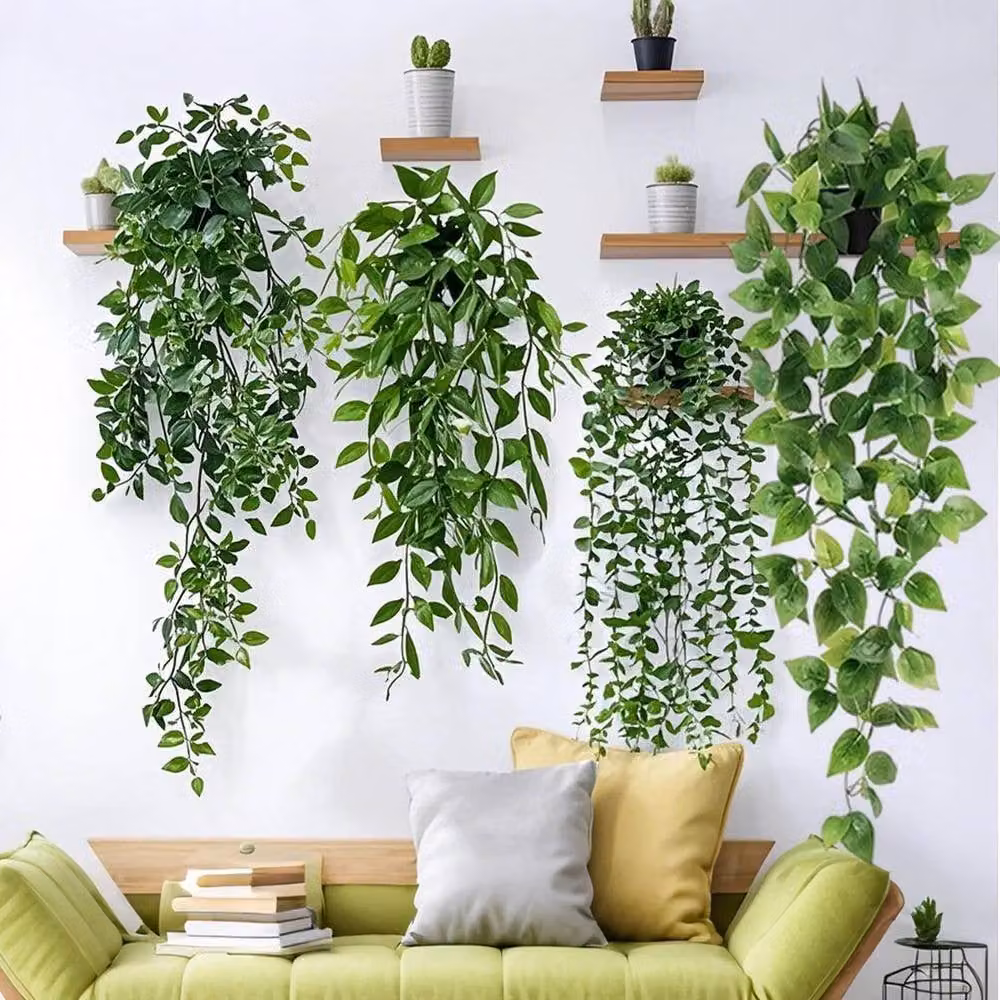 NESTLUNE 4 Pack of Green Artificial Hanging Plants, Length: 100 cm, Width: 15 cm – 3