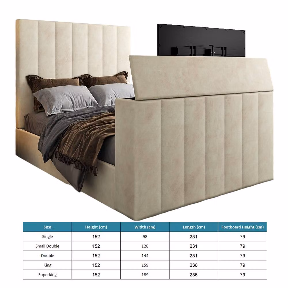 KDMD Argyll Bespoke Upholstered Velvet Bed Frame in Cream, Super King Size, W/D/H: 200 x 152 x 189 cm – 4