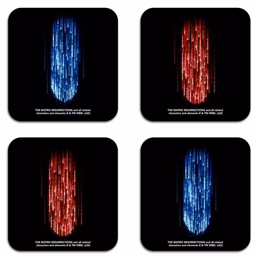 Zavvi Matrix Blue and Red Pills Coaster Set, 4 Pack, Multicolour Wood and Cork Square Coasters – 2