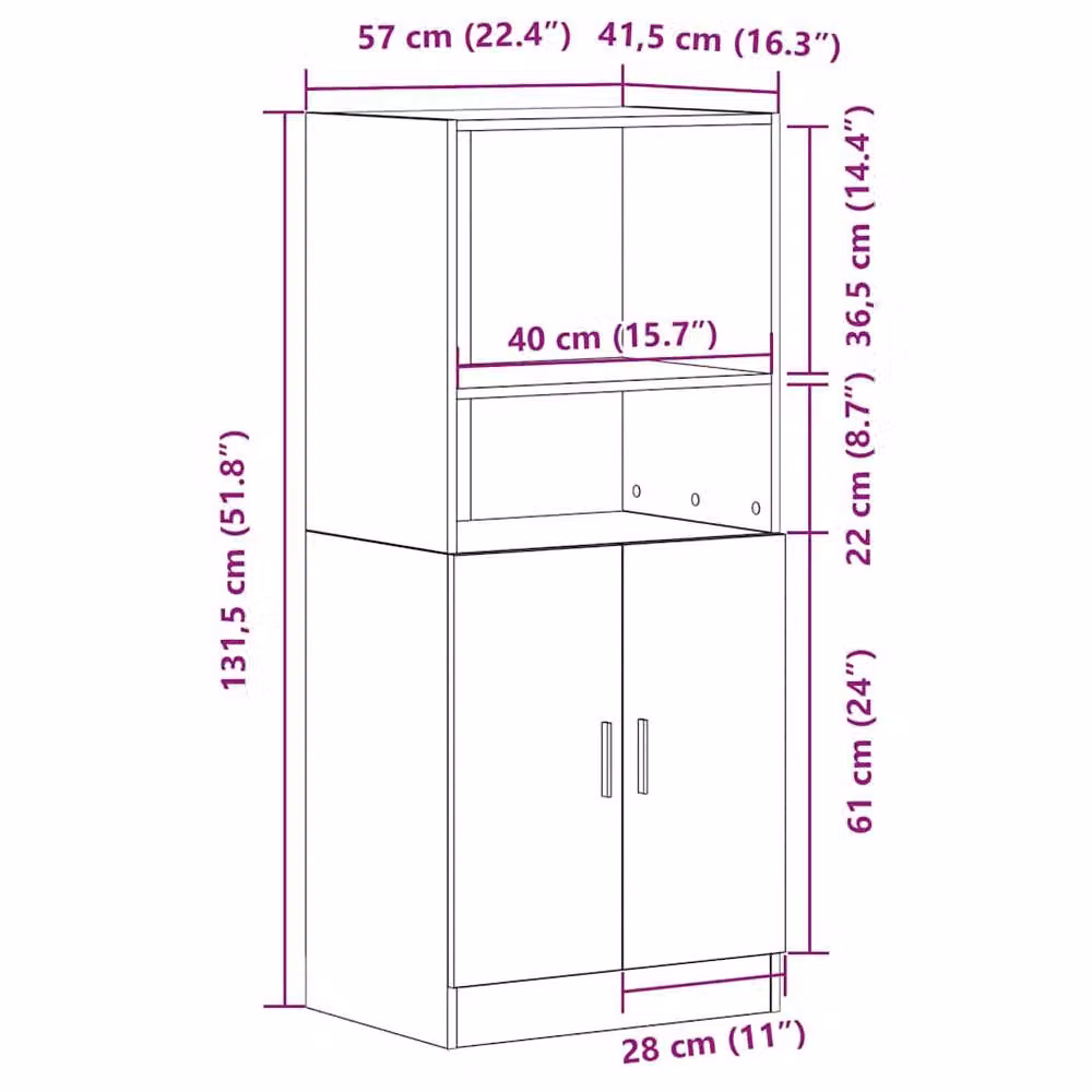Berkfield Home Smoked Oak Kitchen Cabinet in Brown, W/D/H: 57 x 41.5 x 131.5 cm – 5