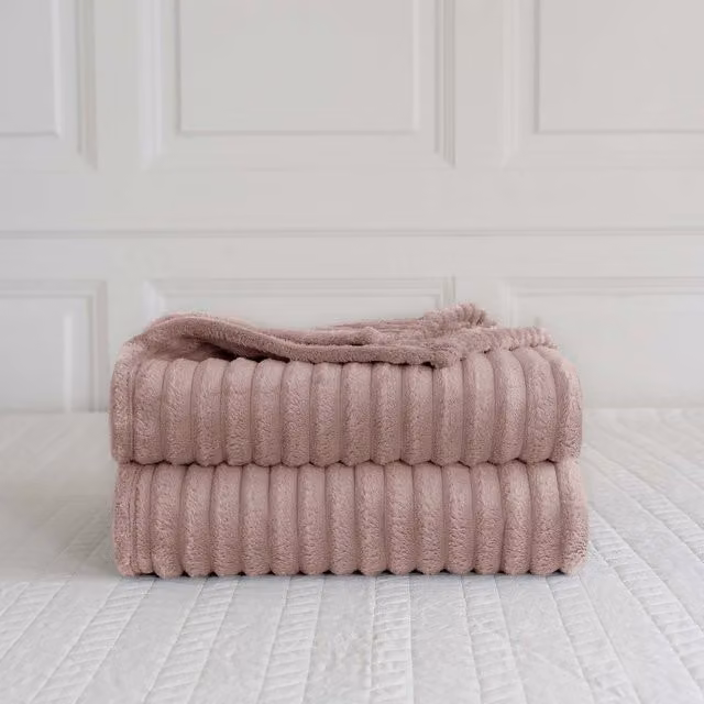 Velosso Modern Striped Velvet Throw Blanket in Pink, W/D/H: 305 x 305 x 300 cm