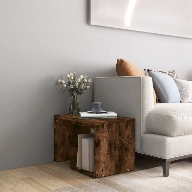 Berkfield Home Smoked Oak Side Table in Brown, W/D/H: 59 x 36 x 38 cm