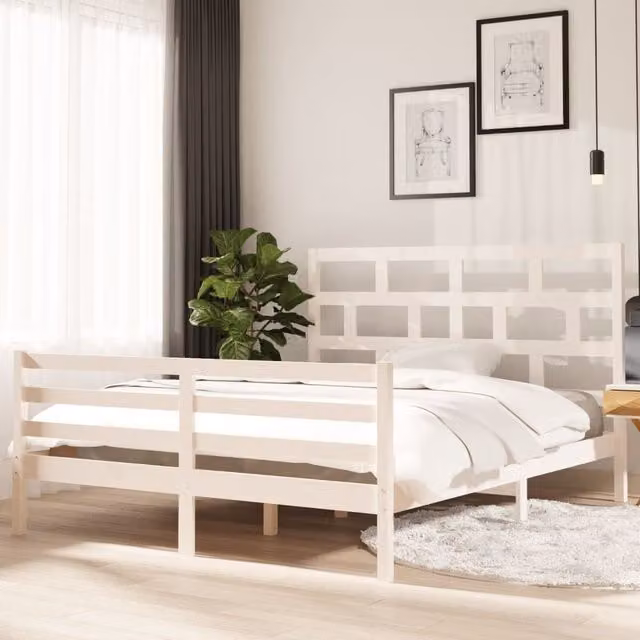 Berkfield Home White Solid Wood Pine Bed Frame W/D/H: 160 x 200 cm – 1