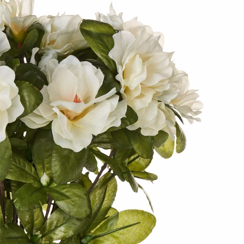 Wyld and Coco Artificial Potted White Rhododendron Flowers in Green, Height: 36 cm – 2