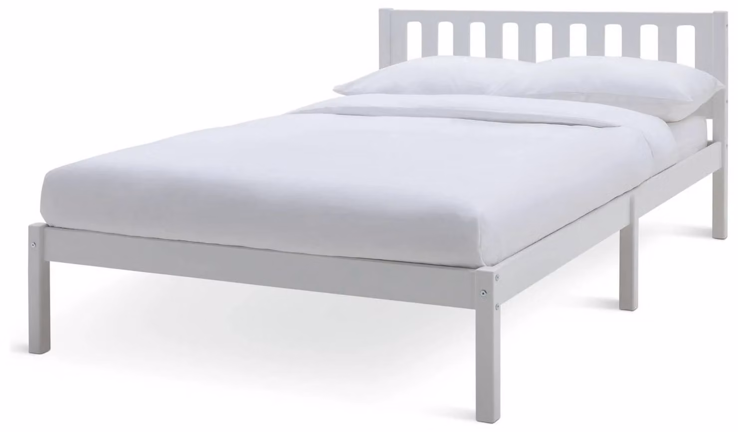 Ronnie Small Double Bed Frame in White Lacquered Pine and MDF, W/D/H: 120 x 200 cm