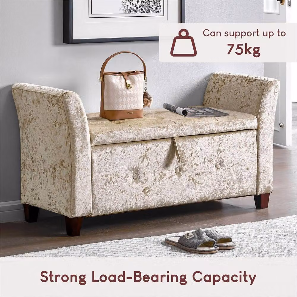Kelvenix Champagne Velvet Storage Ottoman Seat Stool Bench in Beige – 2