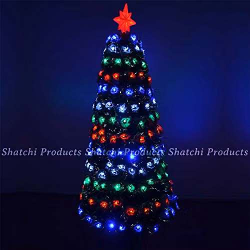 Shatchi Pre-Lit Green Fibre Optic Christmas Tree with Multicolour LEDs, H 120 cm x W 60 cm x D 60 cm – 3