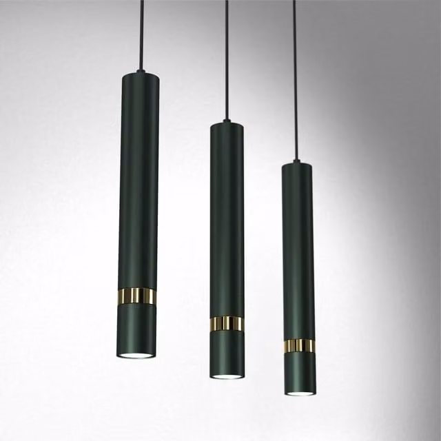 Milagro Joker Modern Cylinder Pendant Lamp in Green and Gold/Brass with 3 x E27 Sockets