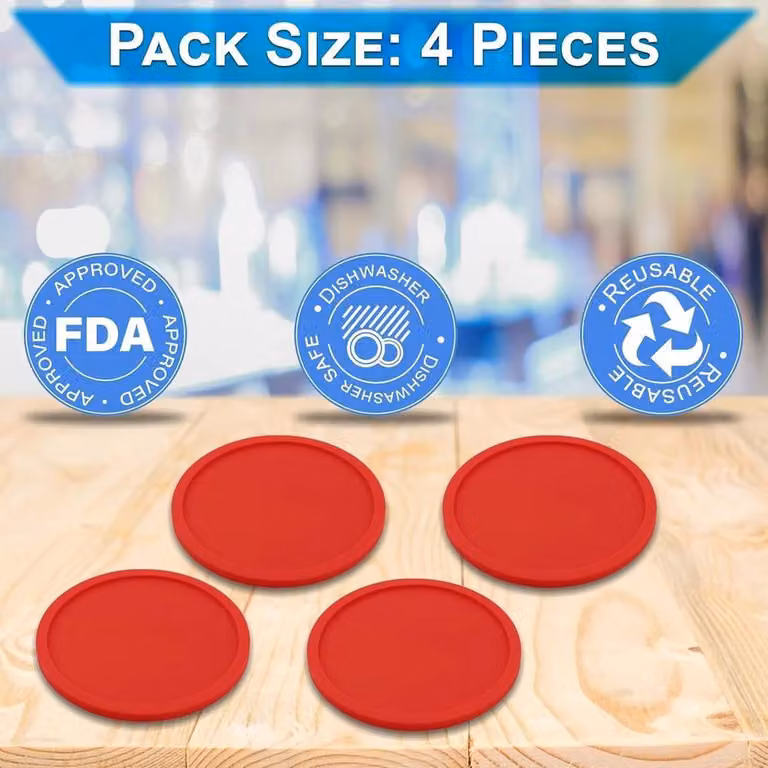 ATEK Non-Slip Round Silicone Coasters, Set of 4, Grey and Red