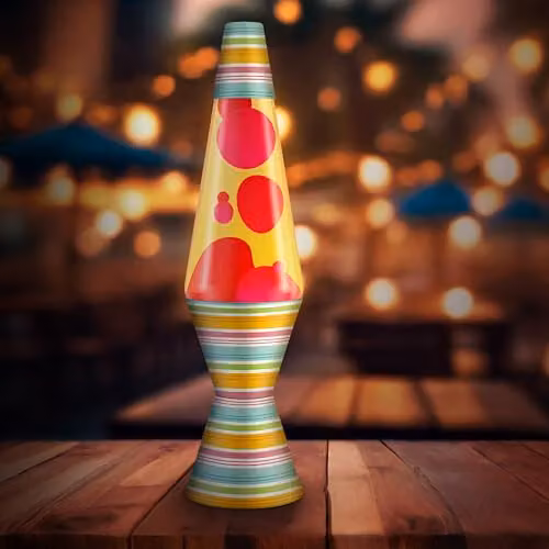 Lava Lite Retro Motion Lamp with Red Wax and Yellow Liquid, Multicolour Glass and Aluminium Tabletop Decor – 4