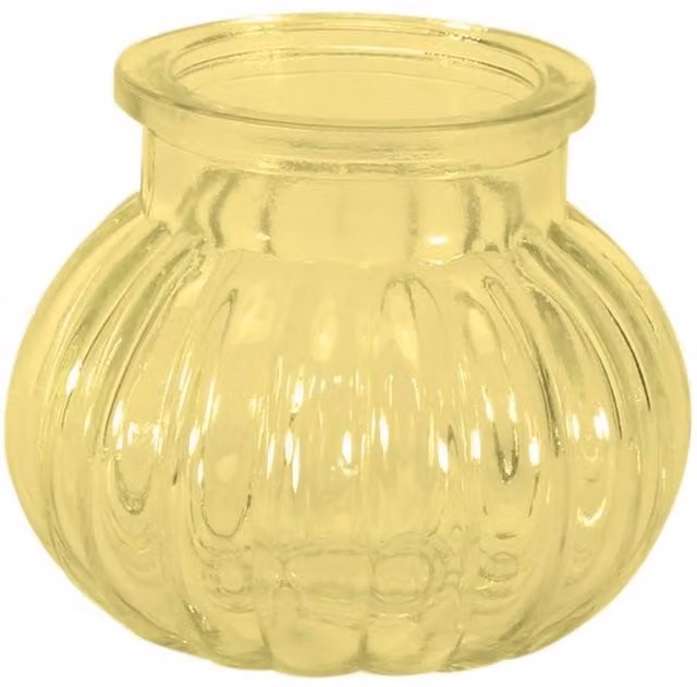 Kingsbury Gifts Yellow Glass Bud Vase, Round Tabletop Design, H: 7.5 cm, W: 9.0 cm, D: 7.5 cm