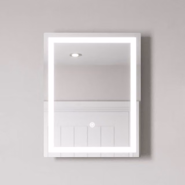 Bathwell Rectangular LED Bathroom Mirror with Battery Touch Sensor in Silver