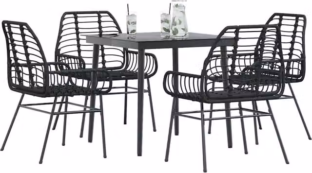 Berkfield Home 5 Piece Modern Garden Dining Set in Black Matt Poly Rattan with Glass Top